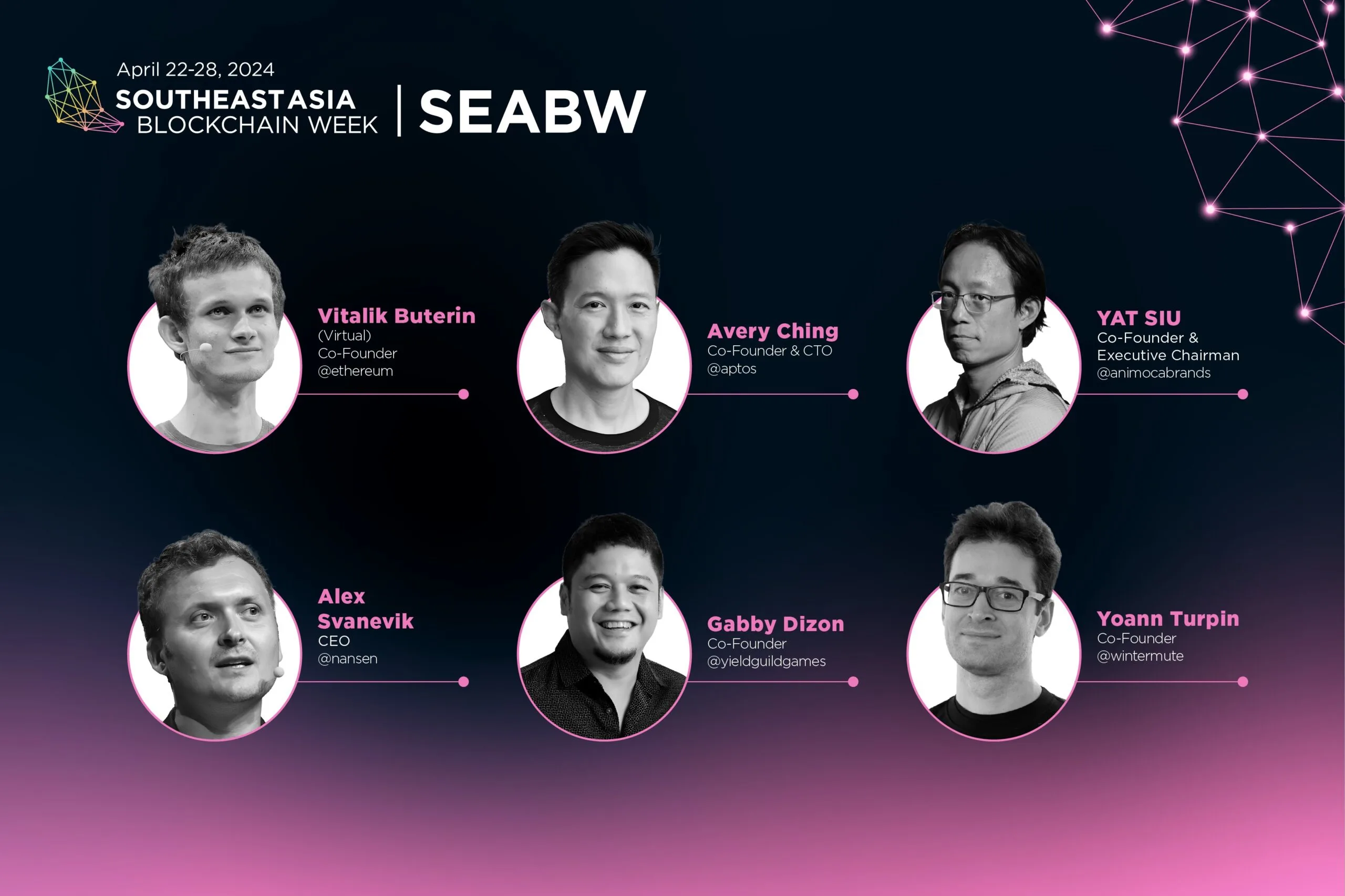 以太坊创始人 Vitalik 和 Aptos 联合创始人 Avery Ching 将出席 SEABW2024